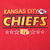 Close-up of embroidered Kansas City Chiefs and NFL graphic on red sweatshirt