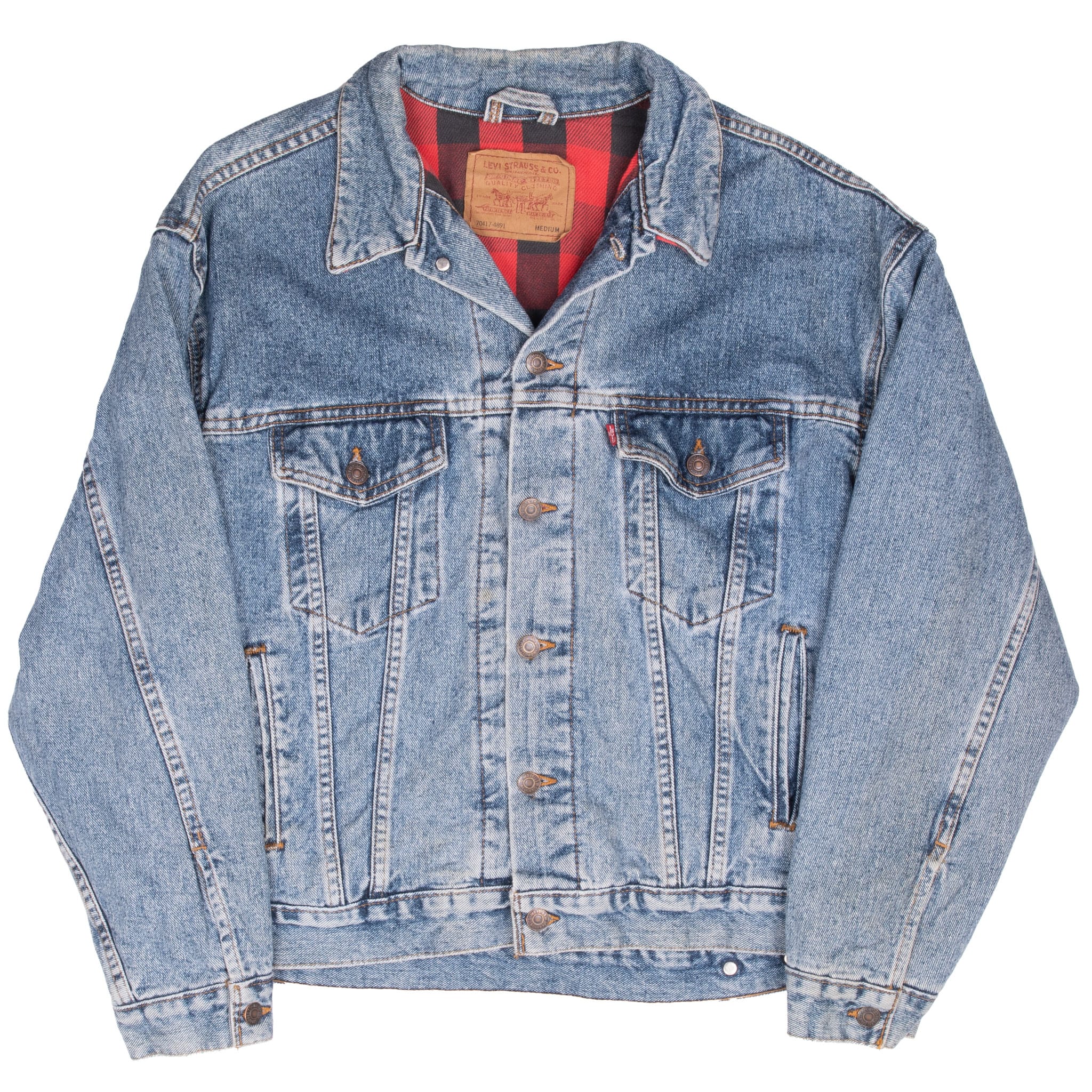 Beautiful Vintage Levis Trucker Type 3 Plaid Lined Denim Jacket 1980S Medium Made Usa . Back Button#715

70417-4891