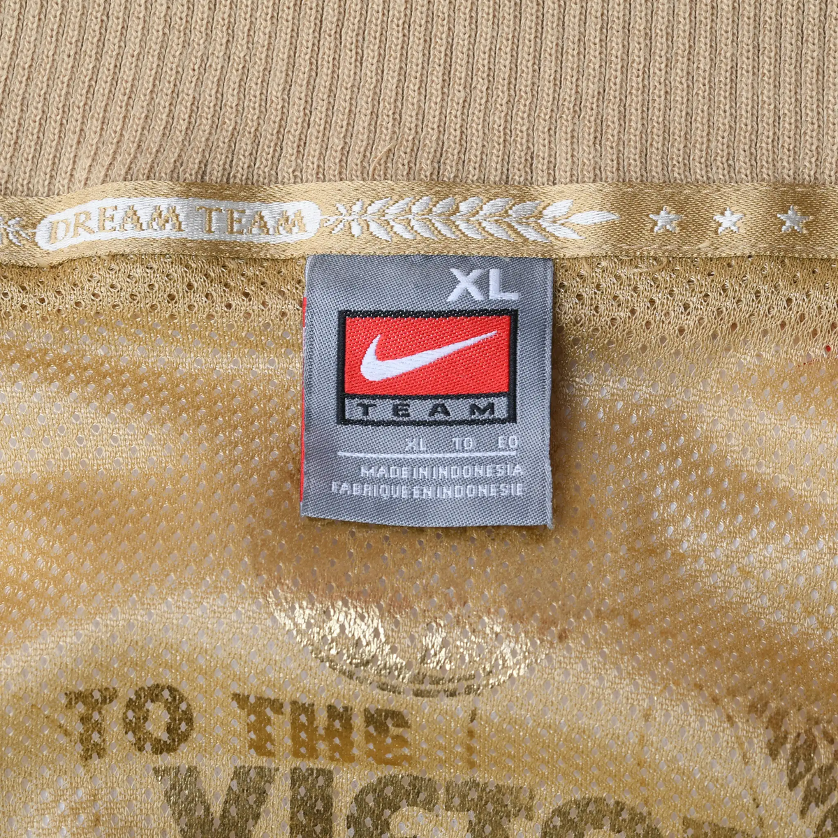 Interior Nike Team size XL neck label on gold lining with Dream Team trim