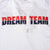 Close-up of red and navy Dream Team back embroidery with basketball and stars