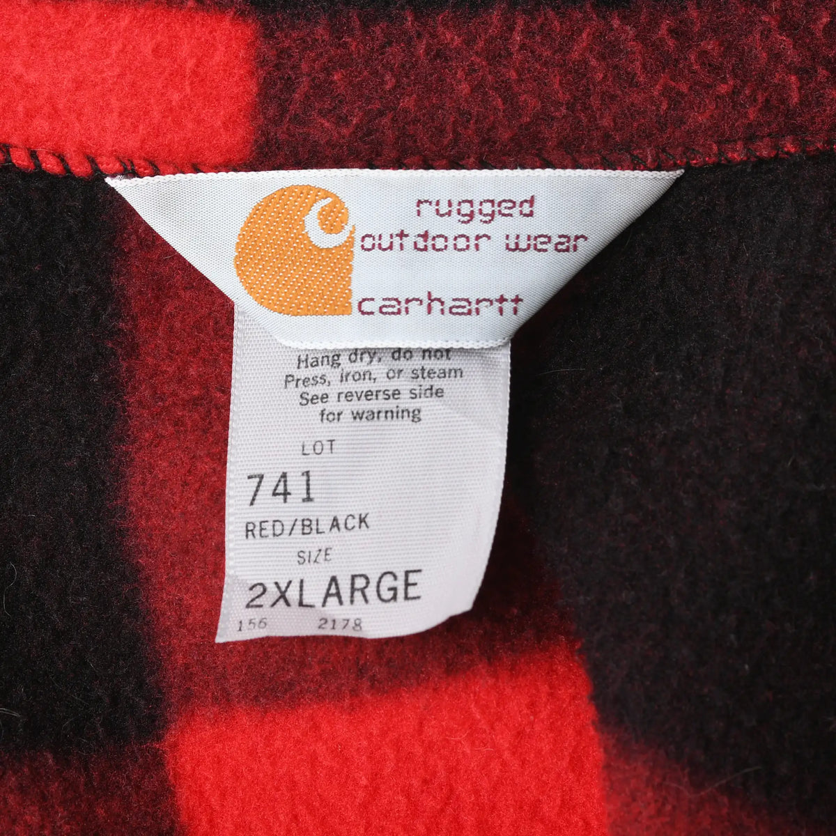 Vintage Carhartt Red Black Plaid Fleece Jacket 1990s 2XL Made in USA