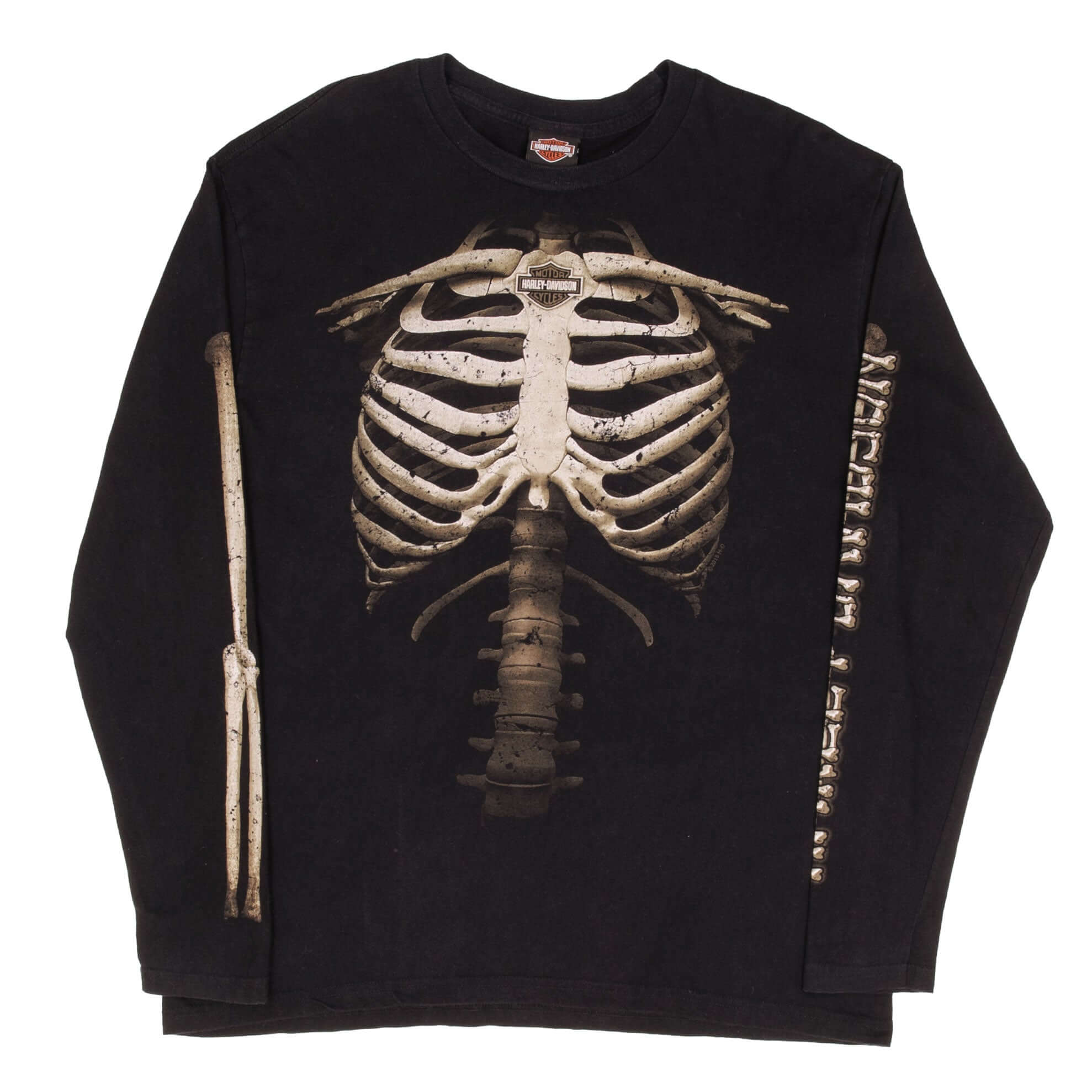 Vintage Harley Davidson Skeleton Barnett El Pasos Texas Long Sleeves Tee Shirt Size XL Made In USA