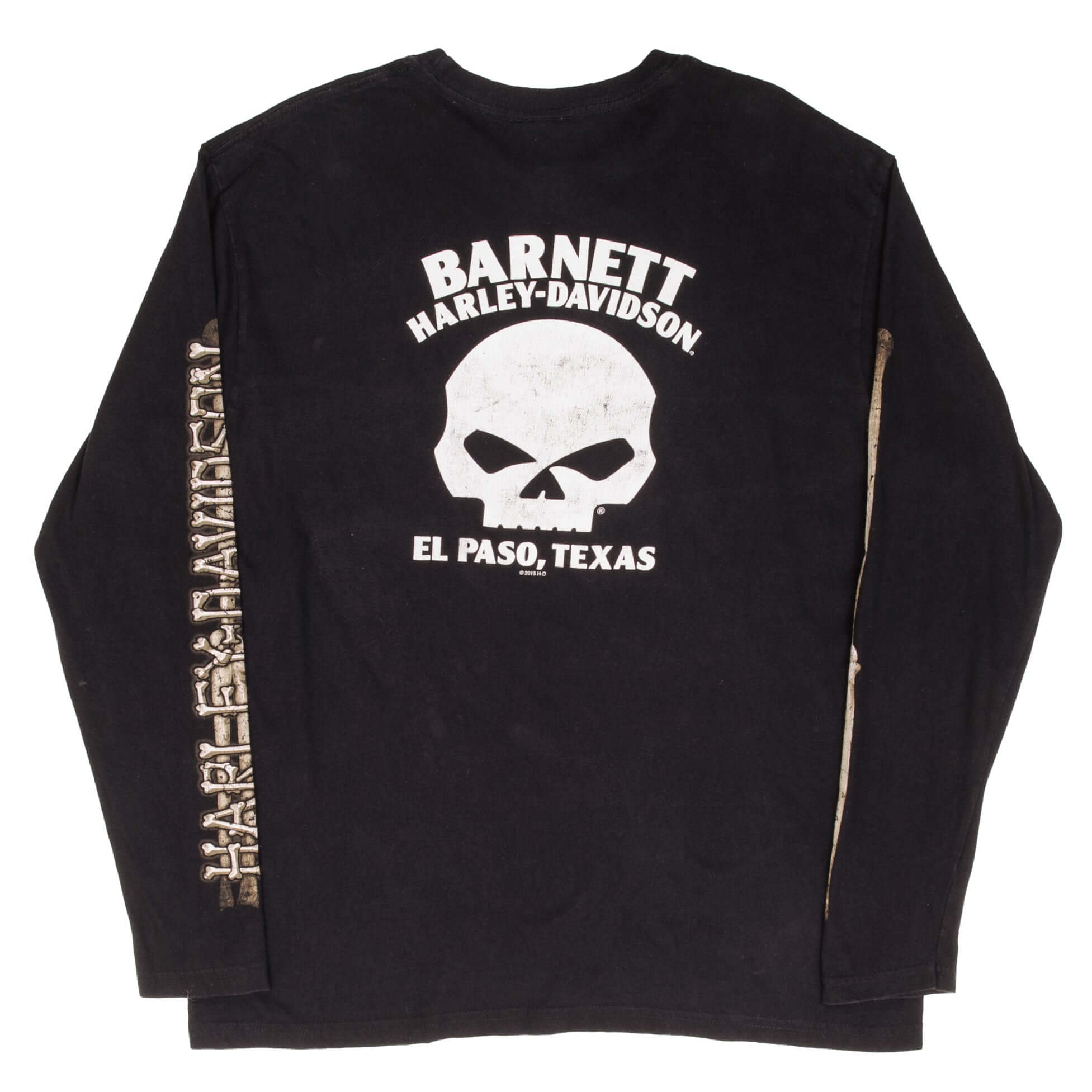 Vintage Harley Davidson Skeleton Barnett El Pasos Texas Long Sleeves Tee Shirt Size XL Made In USA