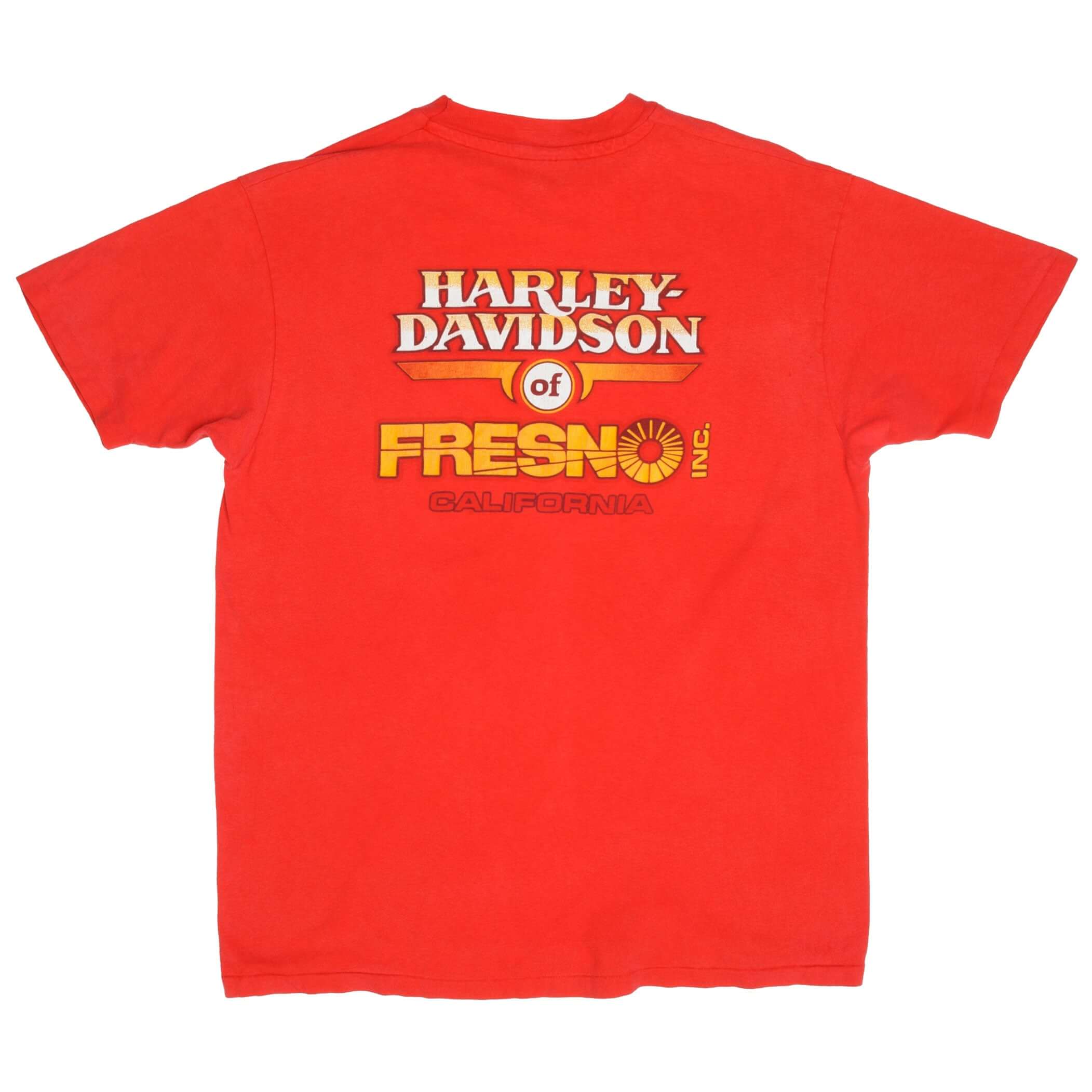 Vintage Harley Davidson Night Flight Eagle Fresno California Hanes Tee Shirt 1990 Size Large Made In USA With Single Stitch Sleeves