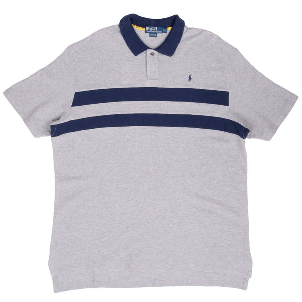 Vintage Ralph Lauren Grey & Blue Striped Polo Shirt 1990S Size 2XL