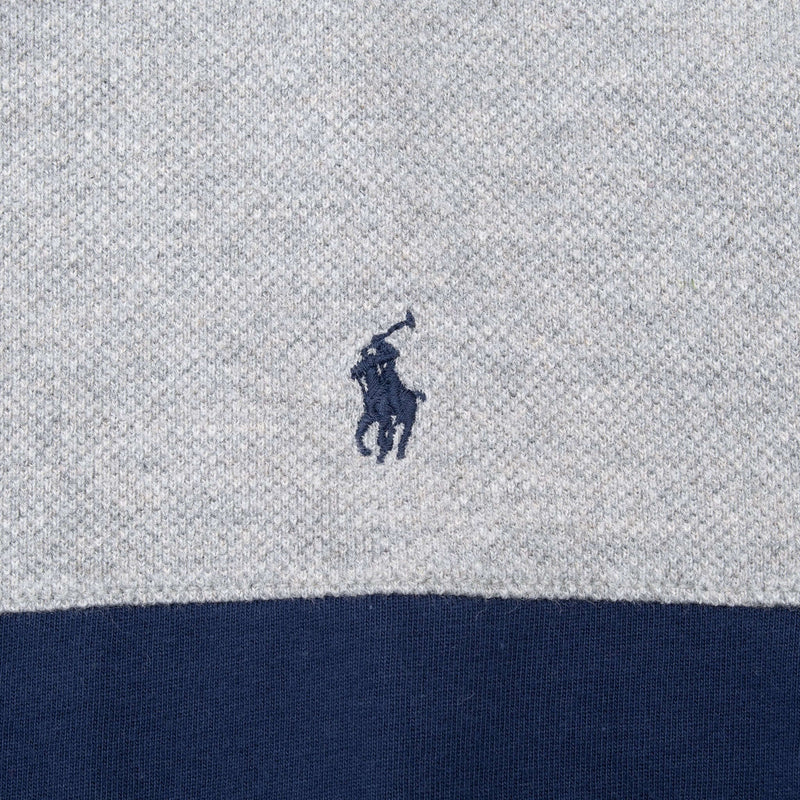 Vintage Ralph Lauren Grey & Blue Striped Polo Shirt 1990S Size 2XL