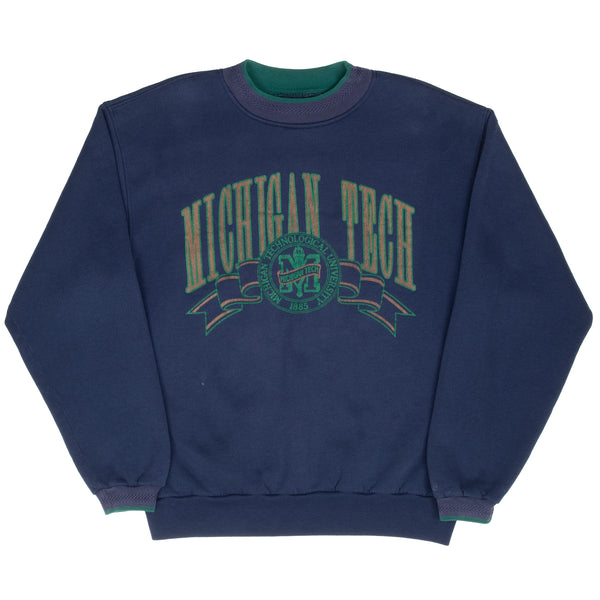 Vintage Ncaa Michigan Tech 1990S Blue Sweatshirt Size Large Made In Usa