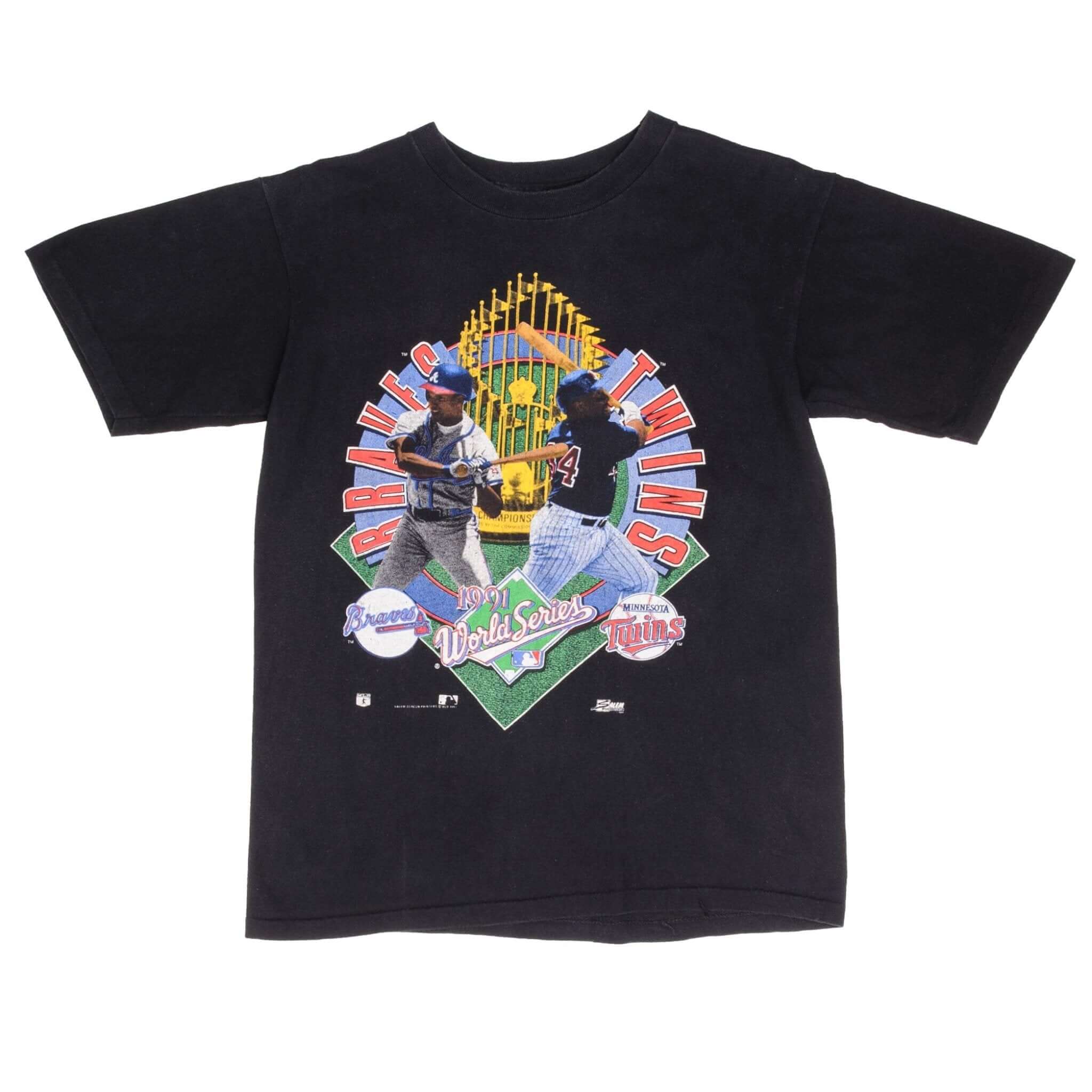 Vintage MLB Atlanta Braves Vs Minnesota Twins World Series 1991 Tee Shirt Size Medium Made In USA With Single Stitch Sleeves