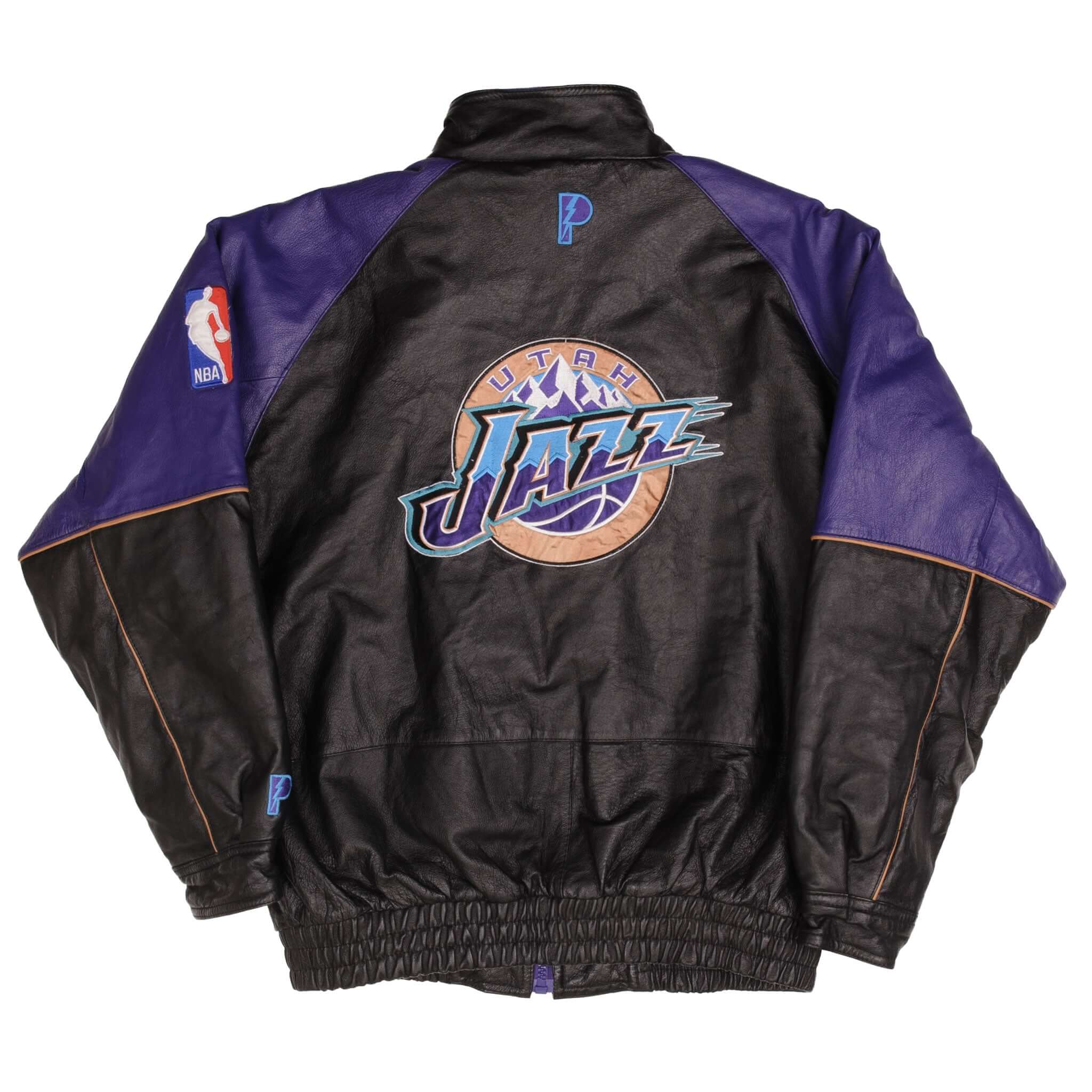 Vintage Nba Utah Jazz Pro Player Leather Jacket 1990S Size Large