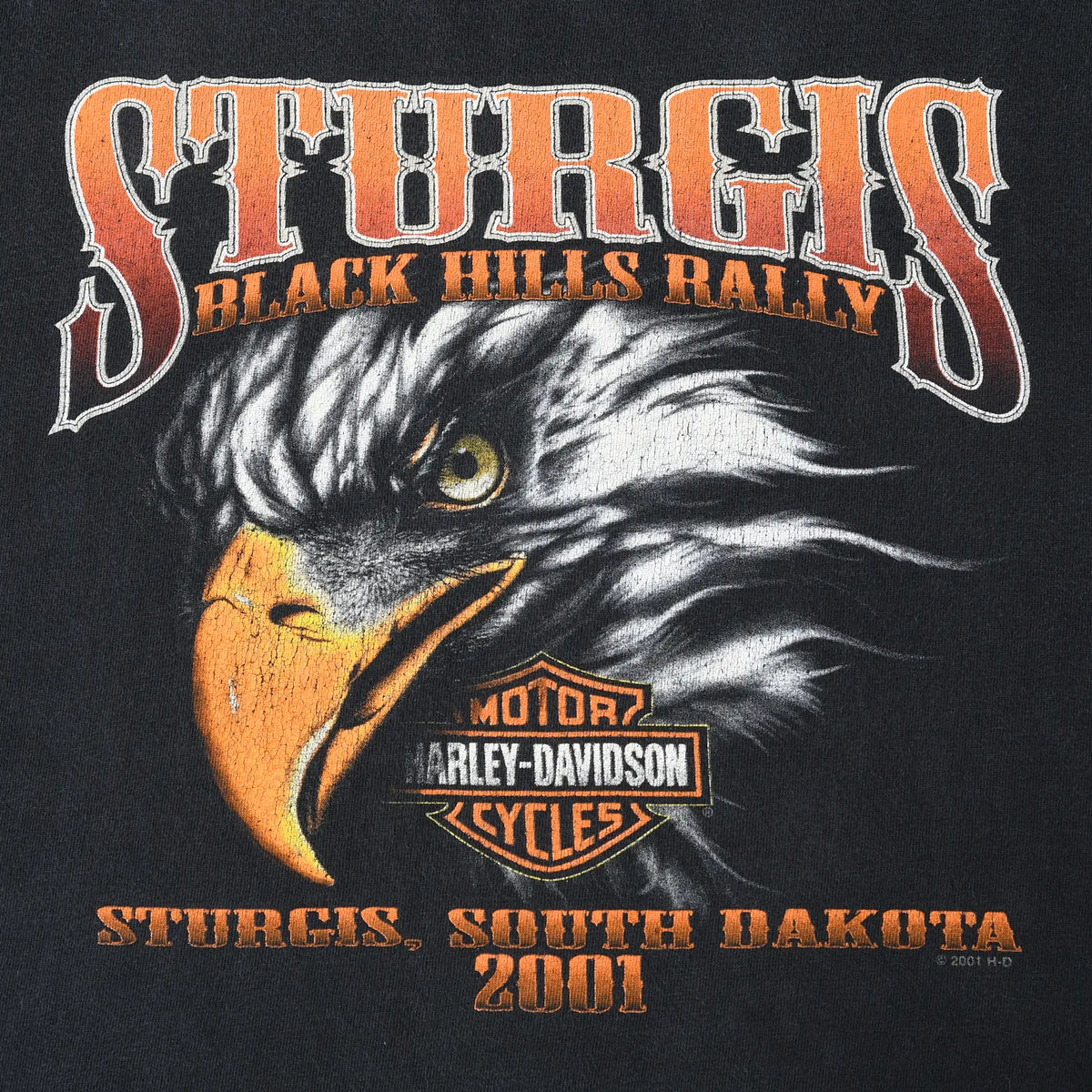 Close-up of front eagle print with Sturgis Black Hills Rally, Harley-Davidson, and 2001 text