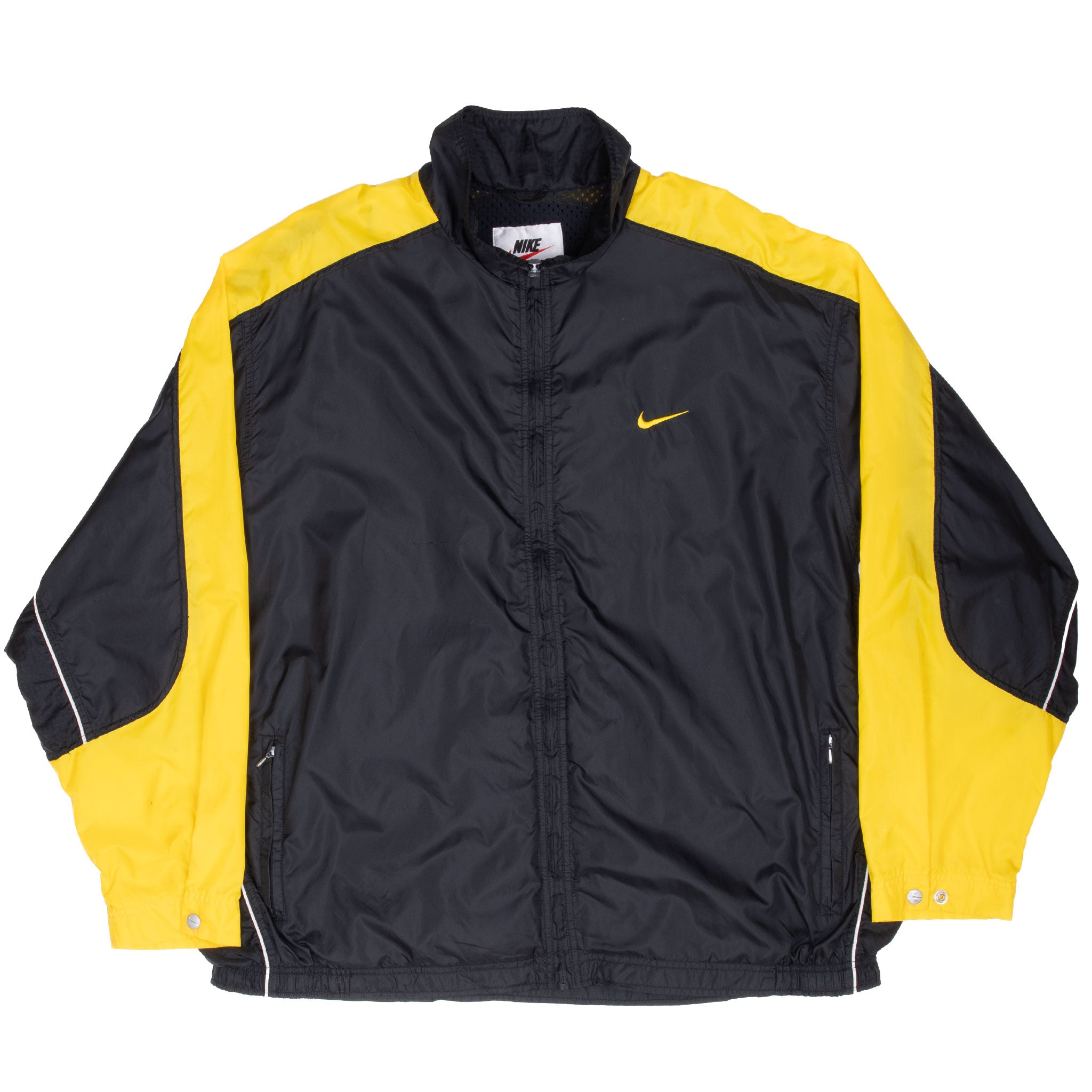 Vintage Nike Classic Swoosh Black And Yellow Windbreaker Jacket 1990S Size 2XL