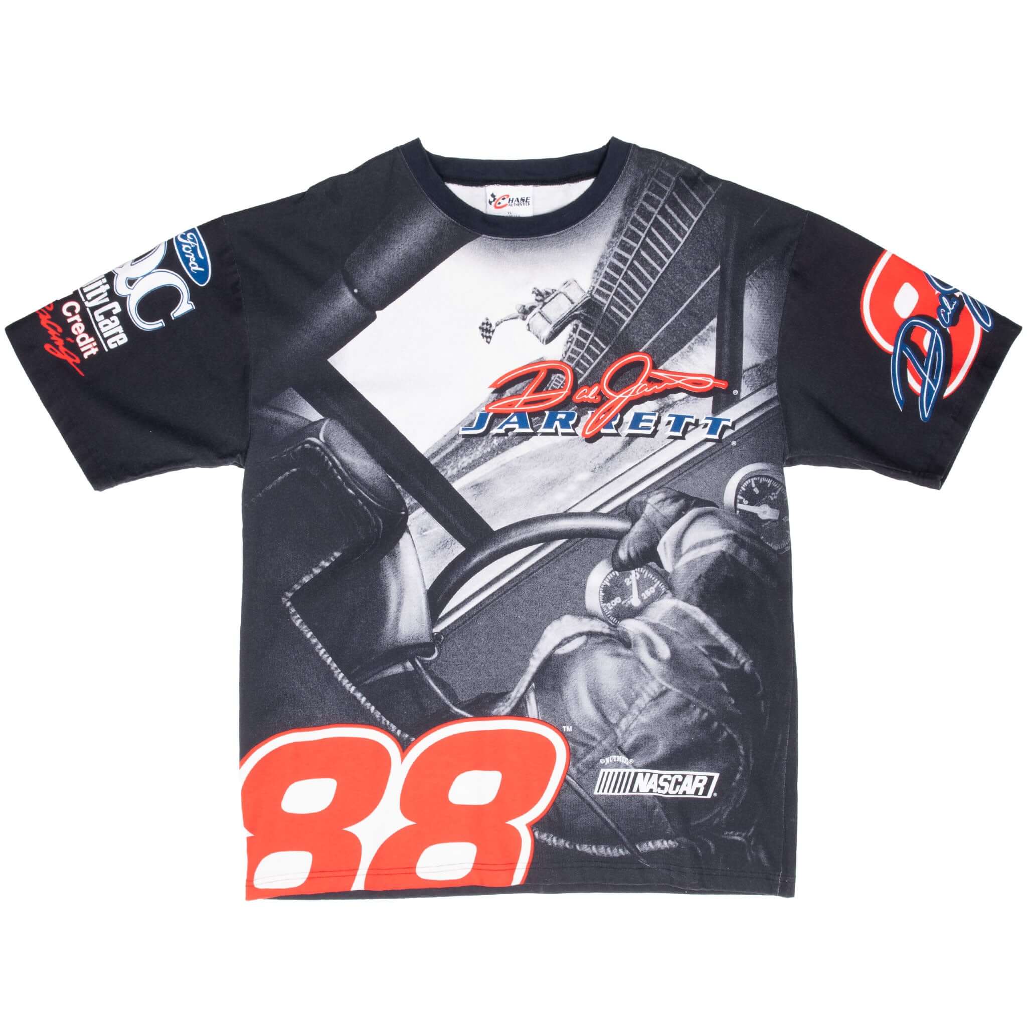 Vintage Nascar Dale Jarret All Over Print 1990S Tee Shirt Size XL Made In Usa