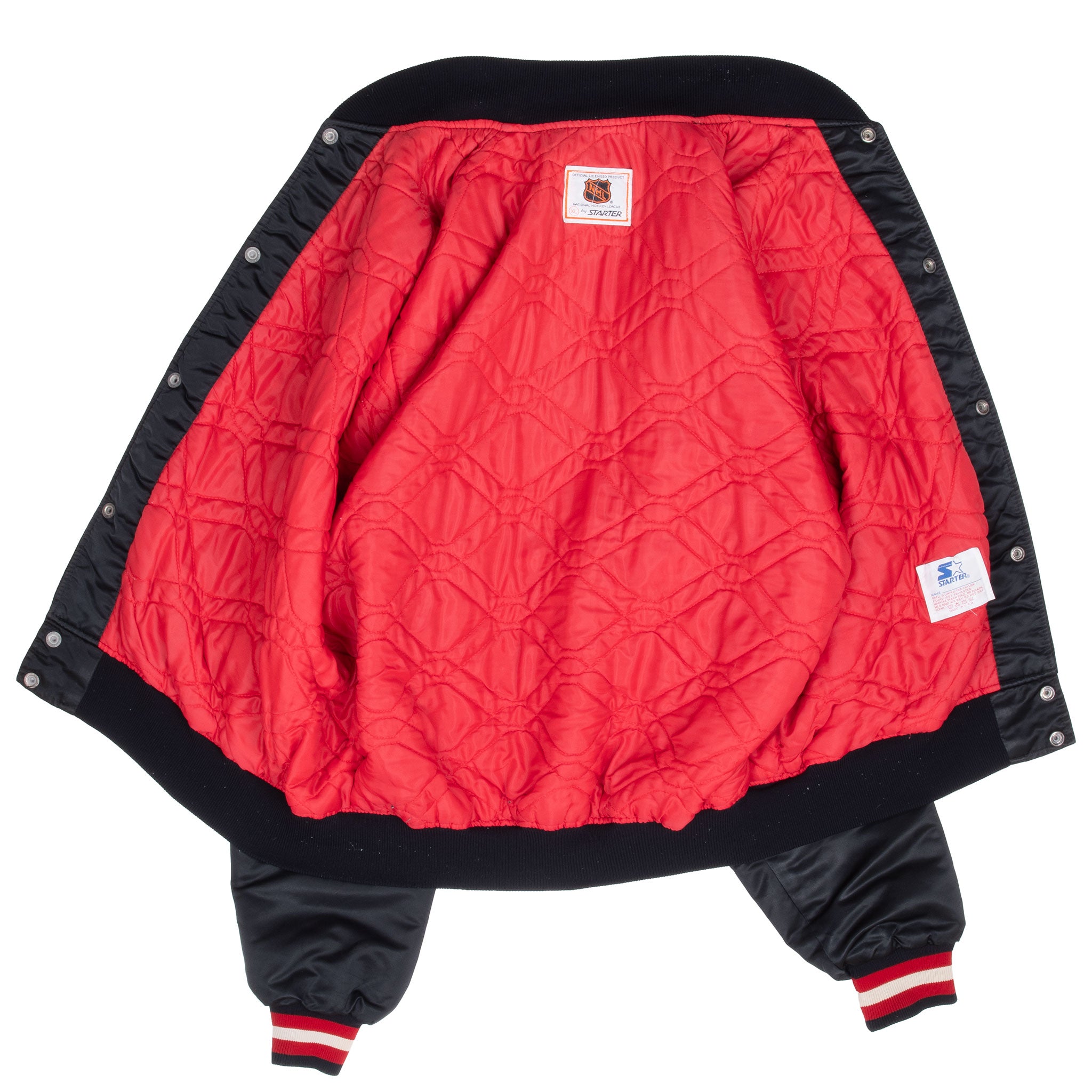 Vintage Nhl Chicago Blackhawk Starter Satin Bomber Jacket 1990S Size XL Made In Usa