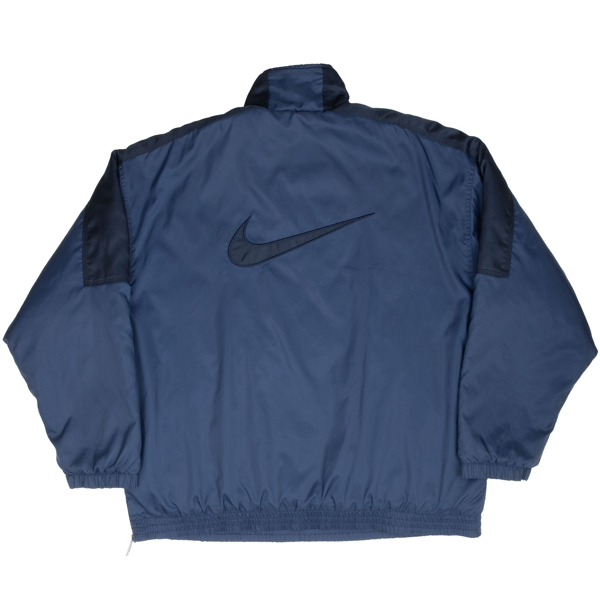VINTAGE NIKE BIG SWOOSH BLUE HEAVY WINDBREAKER PULLOVER JACKET 1990S MEDIUM