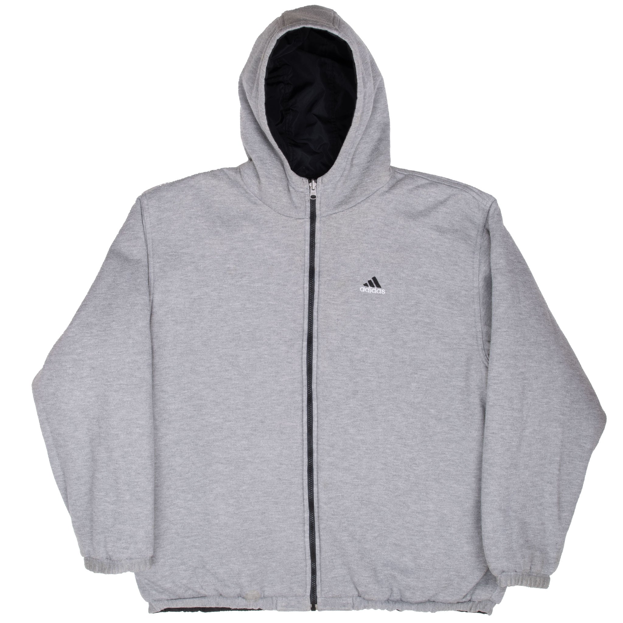 Vintage Adidas Black Reversible Nylon Windbreaker Hooded Jacket 1990S Size Large