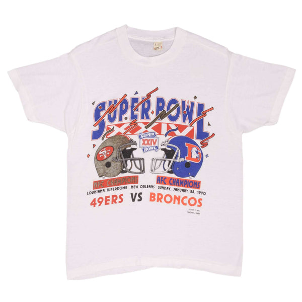 Vintage NFL San Francisco 49ers VS Denver Broncos Super Bowl XXIV 1990 Tee Shirt Size Medium Made In USA With Single Stitch Sleeves