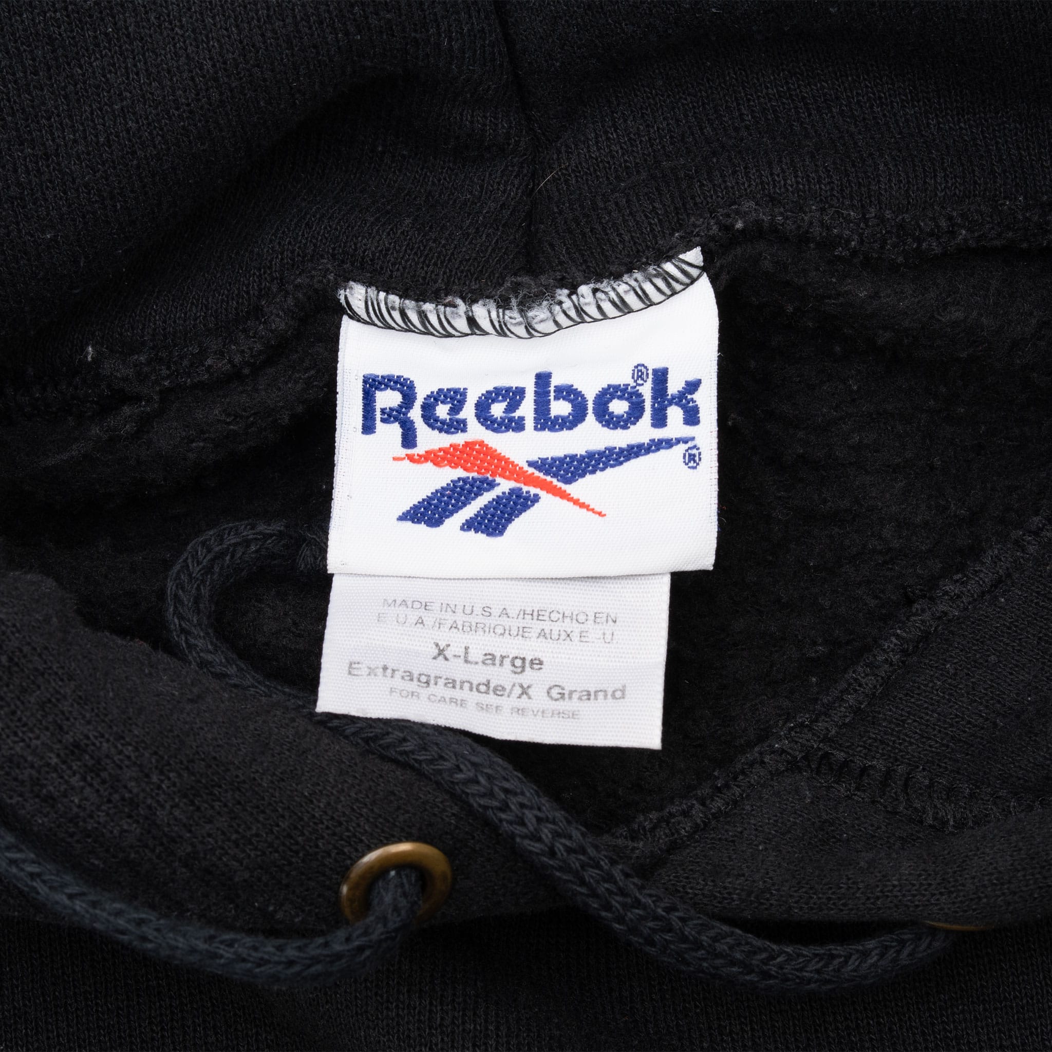 Vintage Reebok Black Hoodie Sweatshirt 1990S Size XL Made In USA