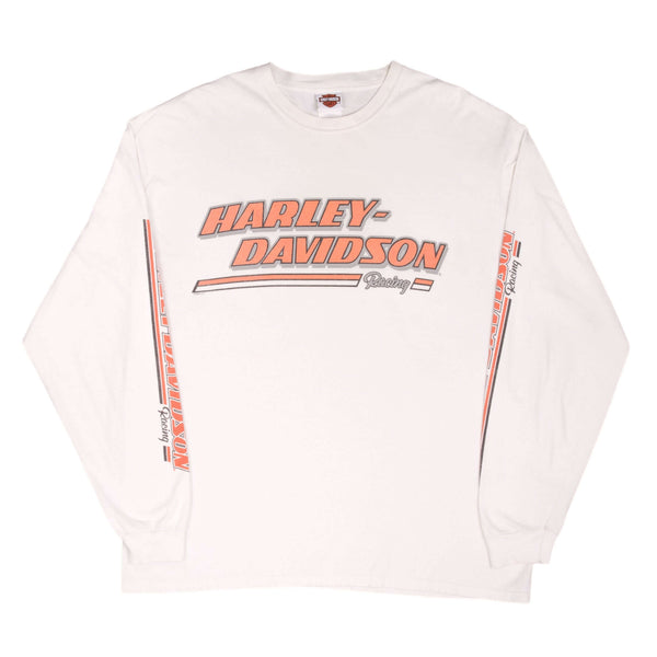 Vintage Harley Davidson Racing Long Sleeves White Tee Shirt Size XL