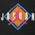 Close-up of Jordan print with white lettering, pink Jumpman, and orange and blue diamond