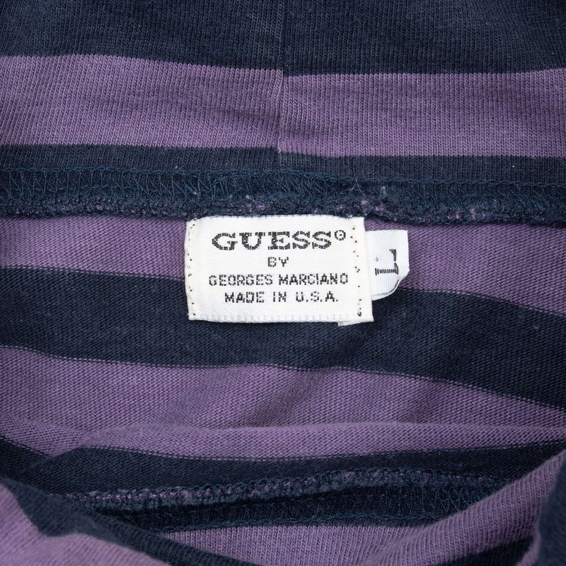 Vintage Guess Jeans Usa Striped Turtle Neck Long Sleeve Tee Shirt 1990S Size Large Made In USA