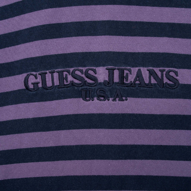 Vintage Guess Jeans Usa Striped Turtle Neck Long Sleeve Tee Shirt 1990S Size Large Made In USA