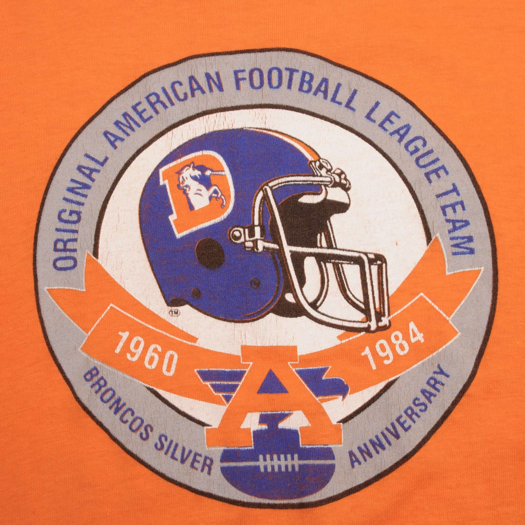 Vintage NFL Denver Broncos 1984 Anniversary Tee Shirt Size Medium Made In USA With Single Stitch Sleeves