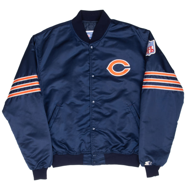 Vintage Nfl Chicago Bears Starter Satin Bomber Jacket 1990S Size XL Made In Usa