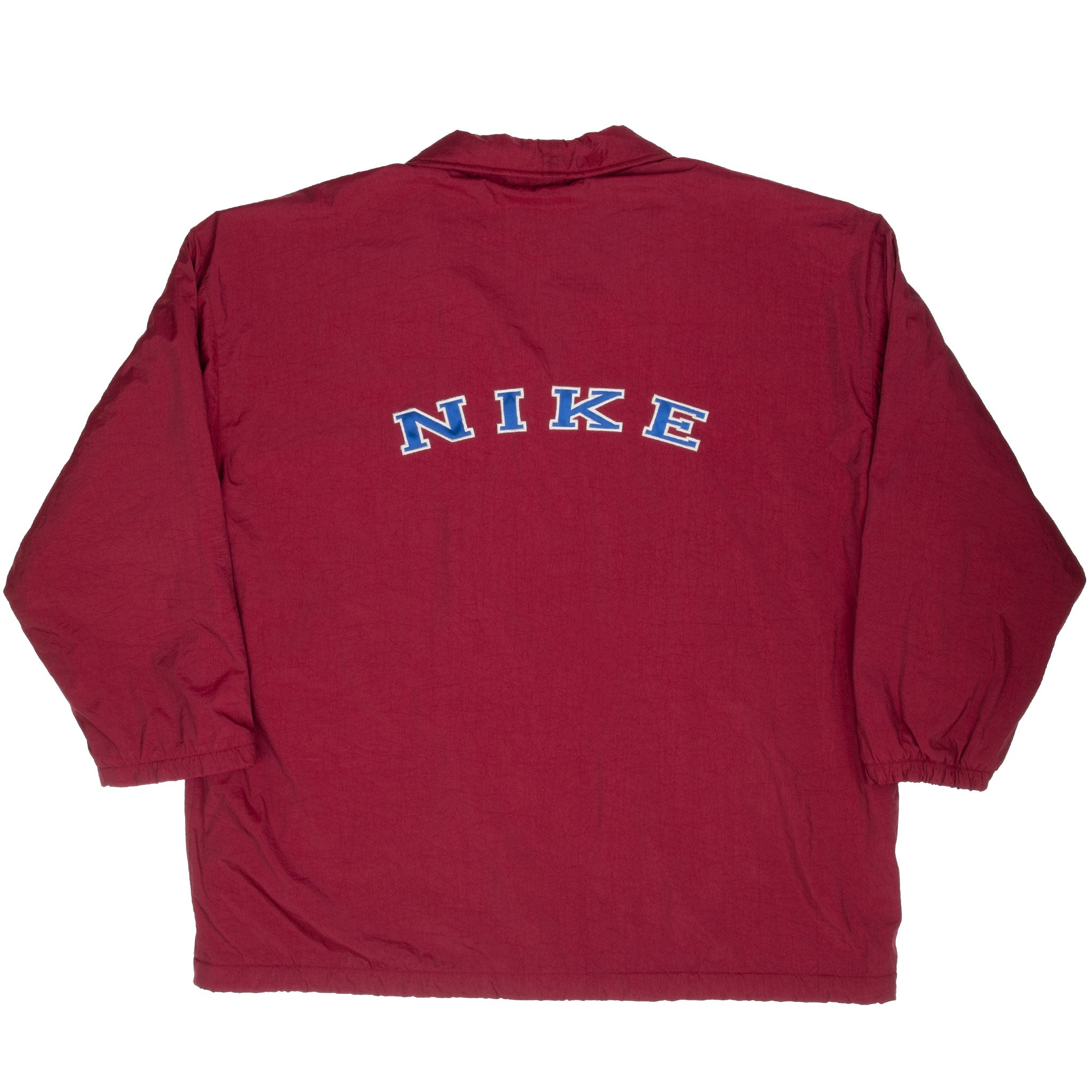 VINTAGE NIKE SPELLOUT SHERPA LINED BURGUNDY WINDBREAKER JACKET 1990S XL