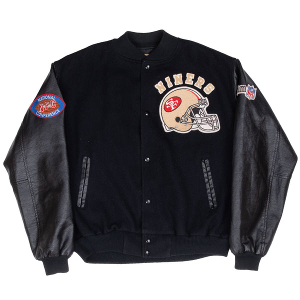 Vintage Nfl San Francisco 49Ers Chalk Line Wool Leather Bomber Varsity Jacket Size 2XL 1980S