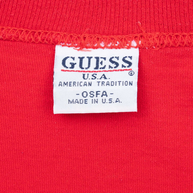 Vintage Guess Jeans Embroidered Red Tee Shirt 1990S Size Large Made In USA