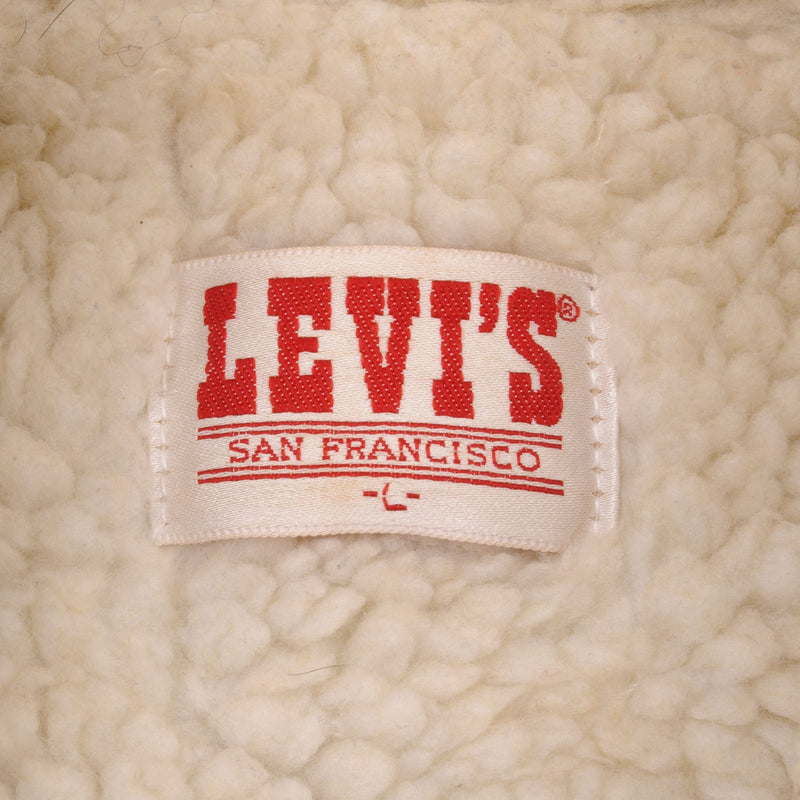 Vintage Levis Sherpa Trucker Denim Jacket 1980s Size 48L Made In USA.  Button #527