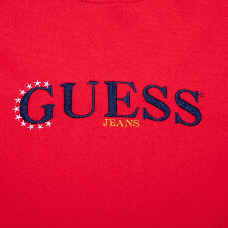 Vintage Guess Jeans Embroidered Red Tee Shirt 1990S Size Large Made In USA