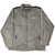 Full front view of grey Nike windbreaker jacket with white piping and embroidered chest logo