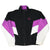 Full front of black Nike zip-up windbreaker with purple and white color-block sleeves