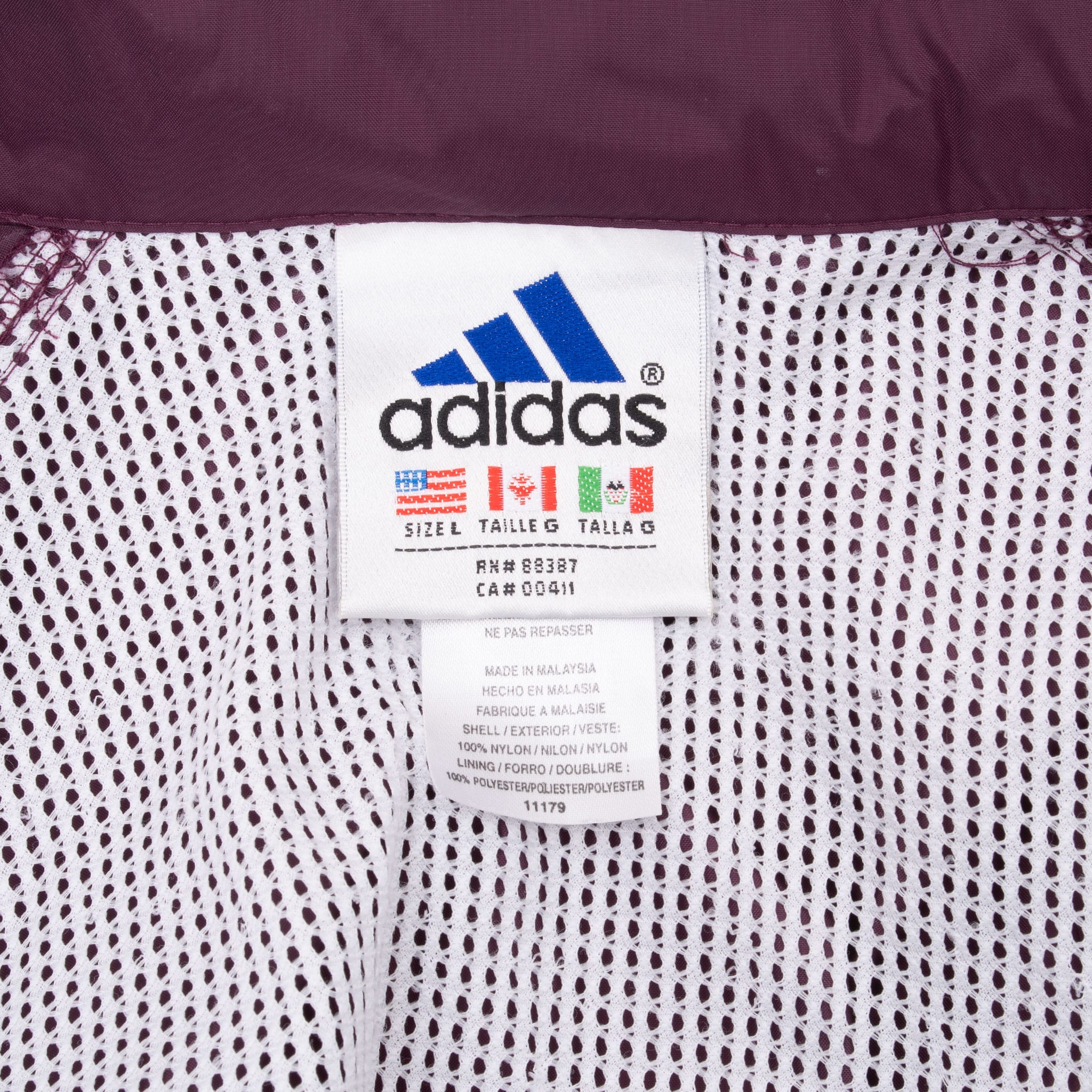Vintage Adidas Purple 3 Stripes Windbreaker Jacket 1990S Size Large