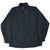 Front of black Nike windbreaker jacket laid flat, showing full zip and white Swoosh