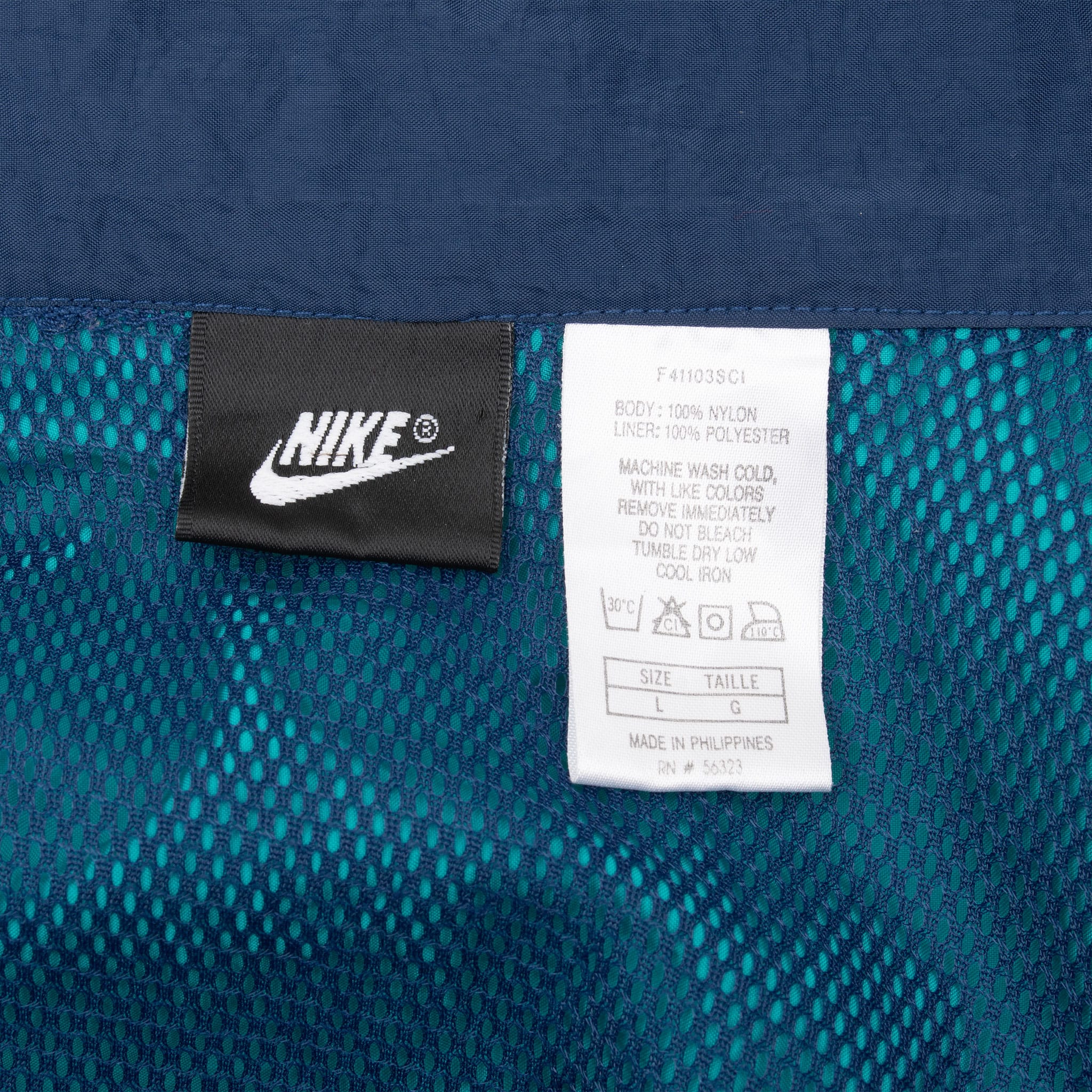 VINTAGE NIKE CLASSIC SWOOSH BLUE TEAL WINDBREAKER JACKET EARLY 1990S LARGE