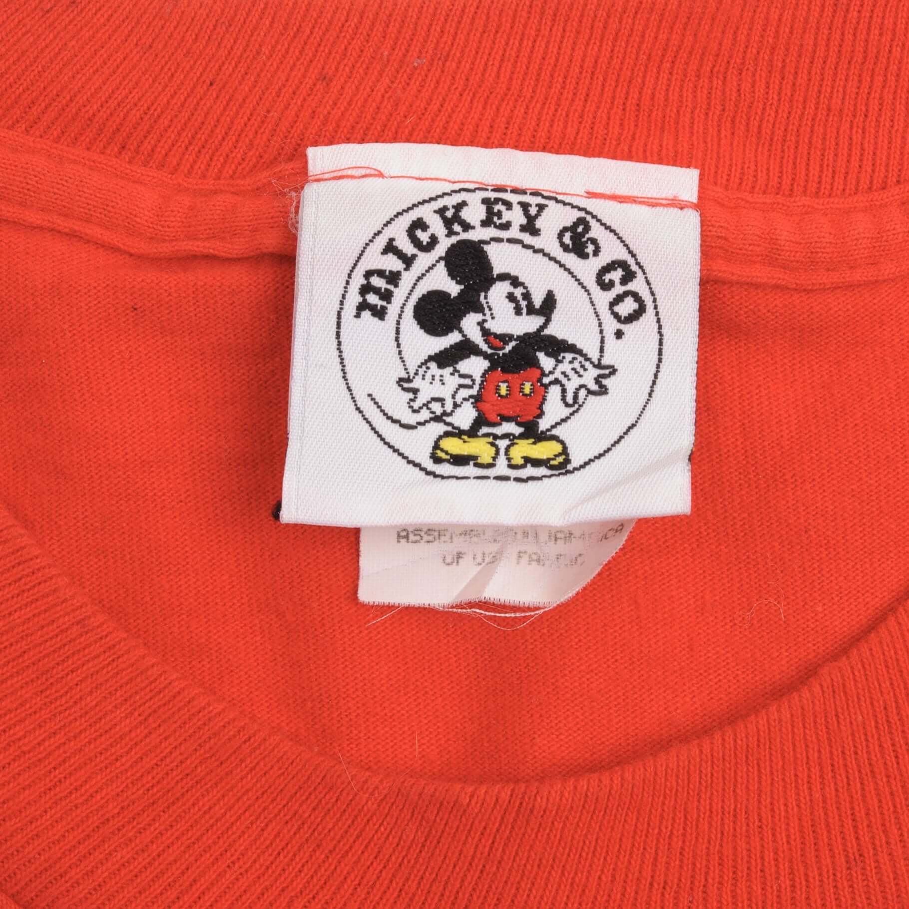 Vintage Disney Mickey Mouse Embroidered Tee Shirt 1990S Size XL With Single Stitch Sleeves. Made In USA.