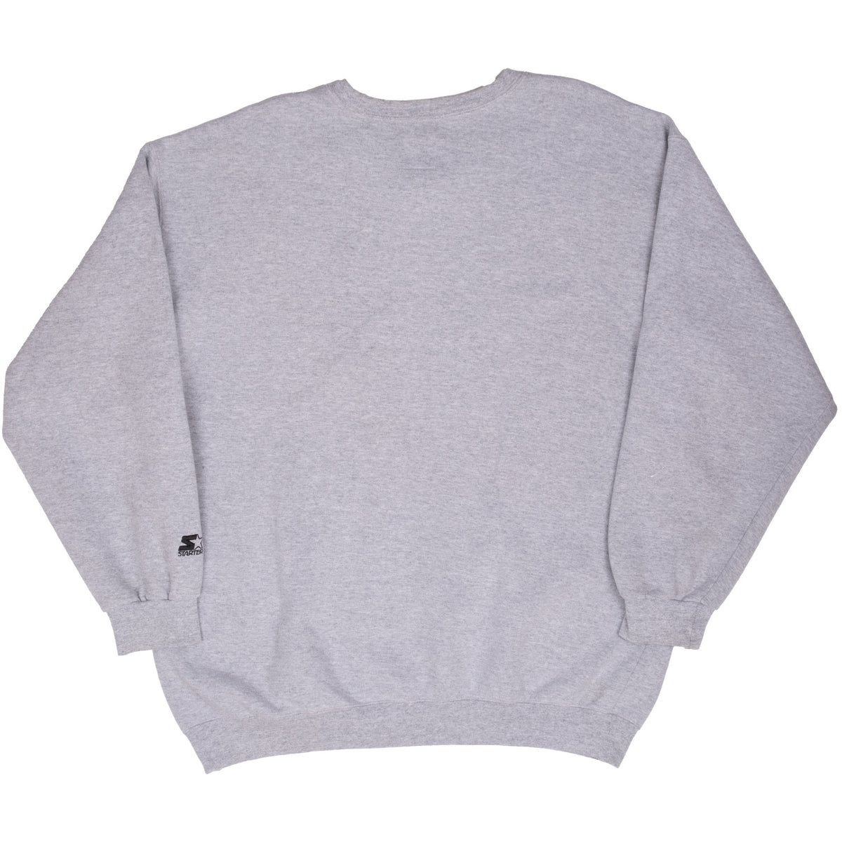 Back of gray Starter Super Bowl XXXI sweatshirt with small sleeve logo