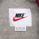VINTAGE NIKE SPELLOUT SHERPA LINED BURGUNDY WINDBREAKER JACKET 1990S XL