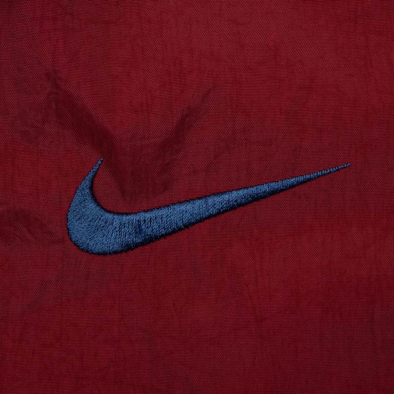 VINTAGE NIKE SPELLOUT SHERPA LINED BURGUNDY WINDBREAKER JACKET 1990S XL