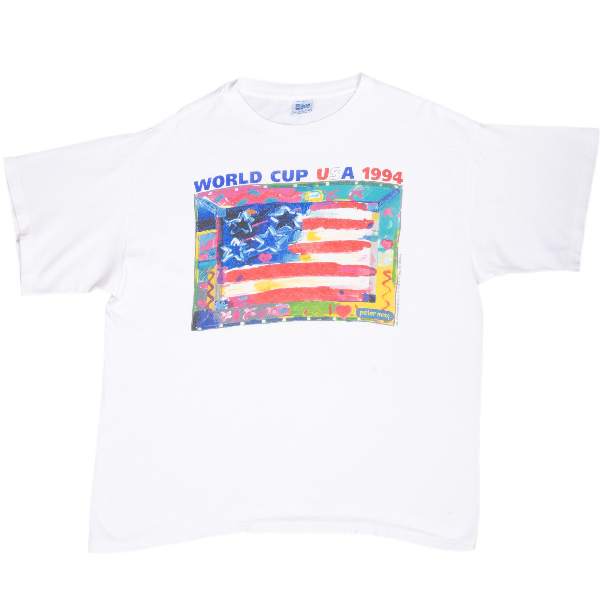 Vintage Soccer World Cup 1994 Peter Max American Flag Art Tee Shirt Size Xl Made In Usa With Single Stitch Sleeves