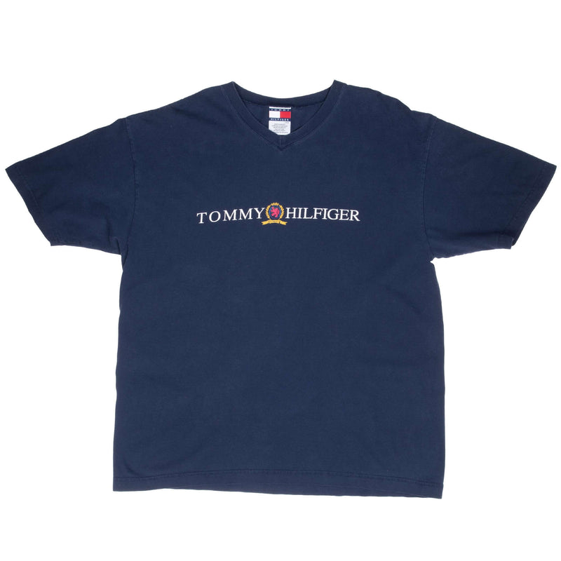 Vintage Tommy Hilfiger Blue V Neck Tee Shirt 1990S Size Large