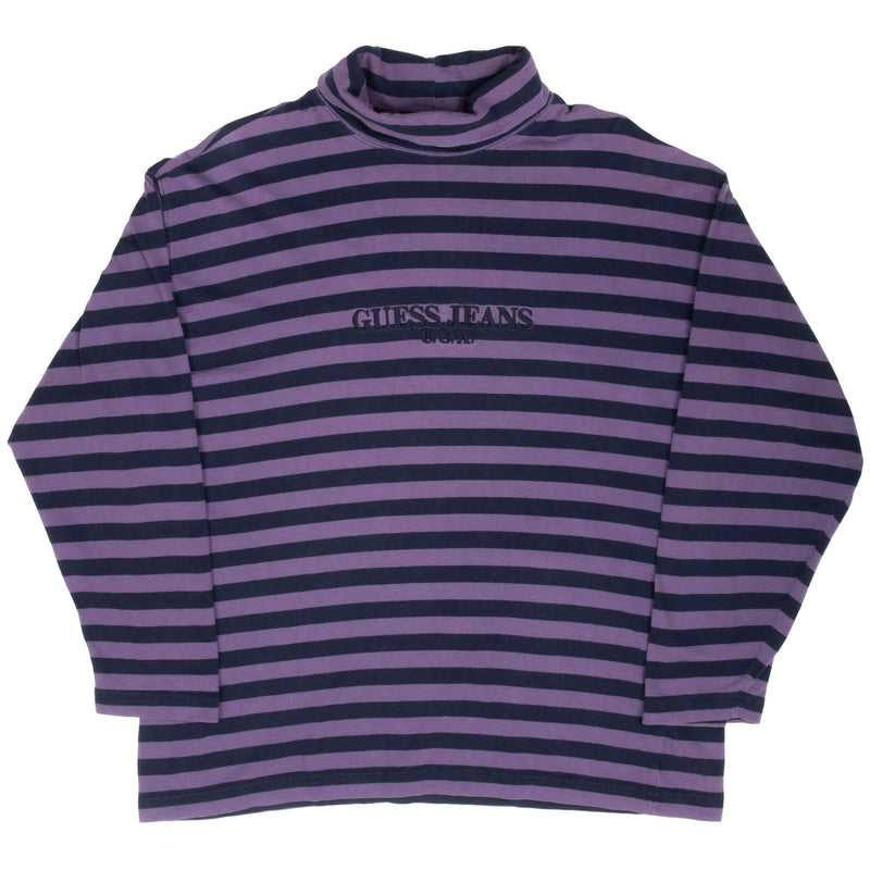 Vintage Guess Jeans Usa Striped Turtle Neck Long Sleeve Tee Shirt 1990S Size Large Made In USA
