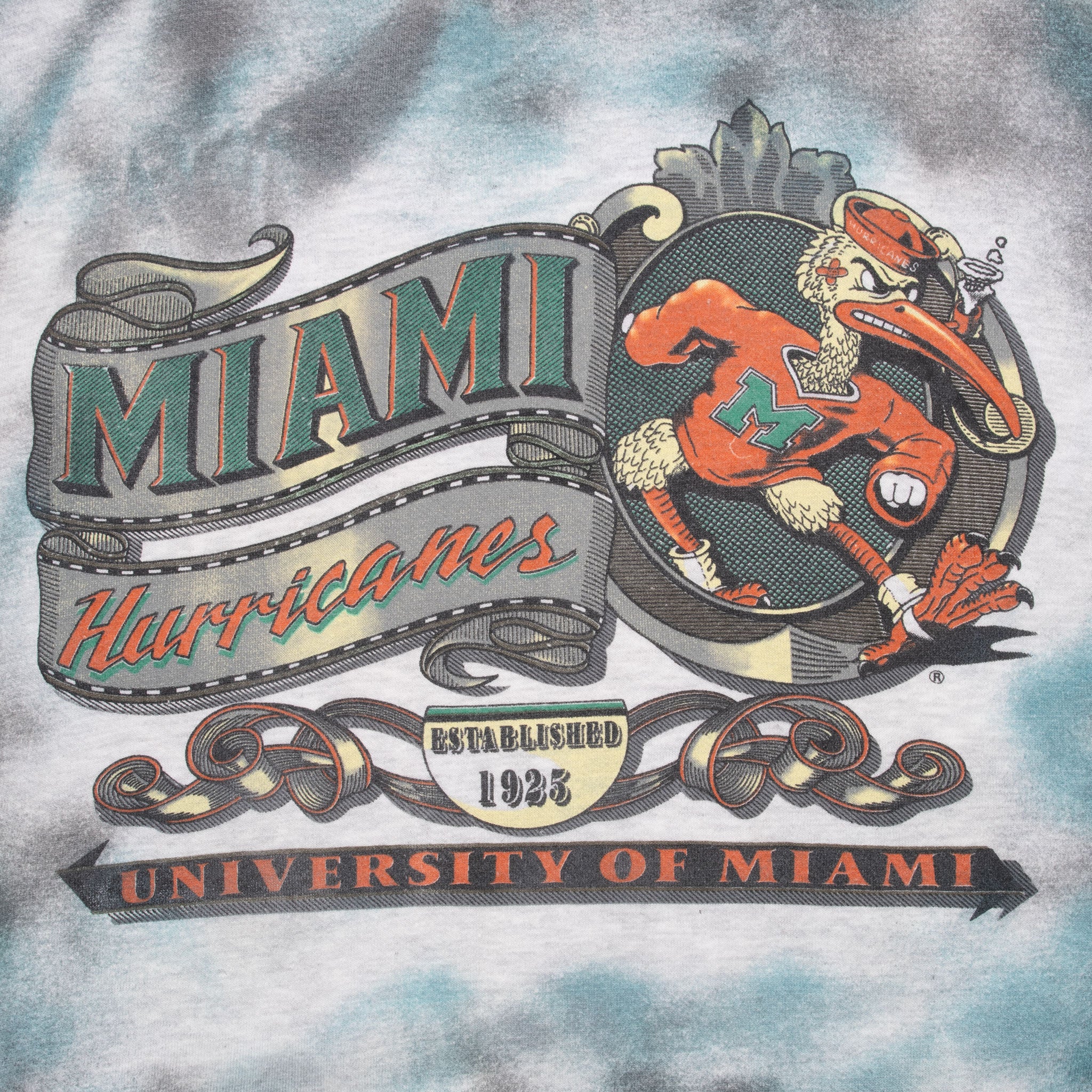 VINTAGE NCAA MIAMI HURRICANES TIE DYE SWEATSHIRT 1990S XL MADE IN USA