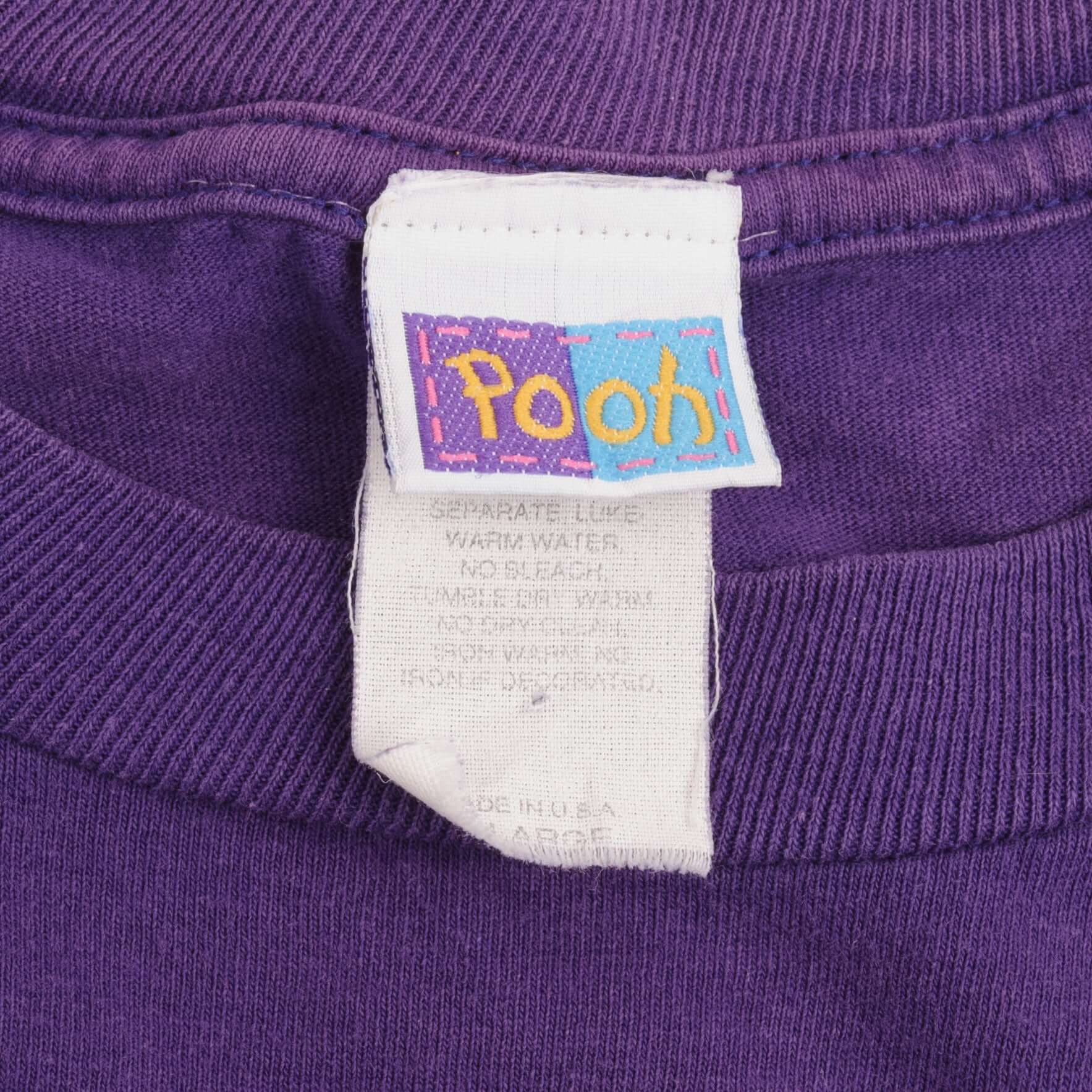 Vintage Disney Winnie The Pooh Embroidered Purple Tee Shirt Size XL Made In USA