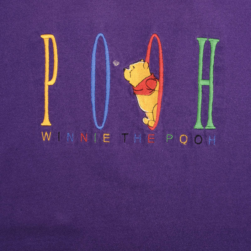 Vintage Disney Winnie The Pooh Embroidered Purple Tee Shirt Size XL Made In USA