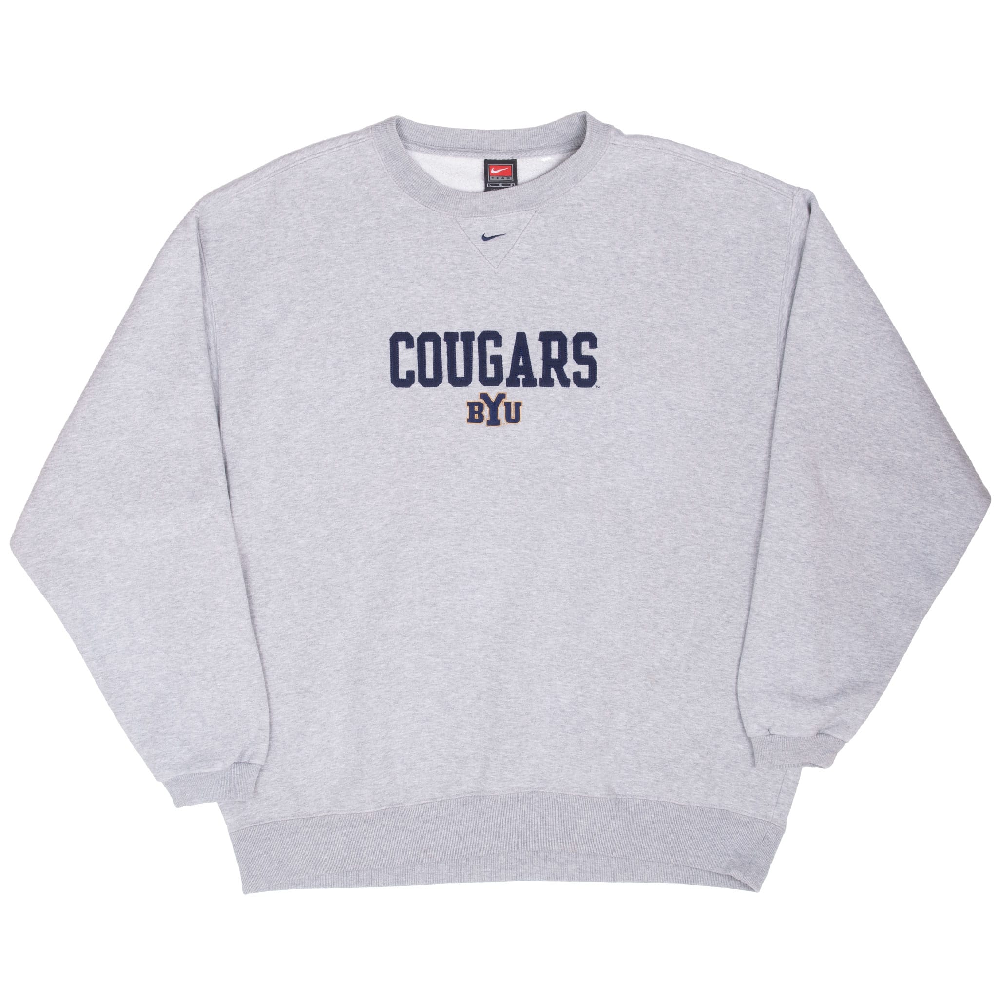 Vintage Nike Ncaa Byu Cougars Grey Crewneck Sweatshirt 1990S Size Large