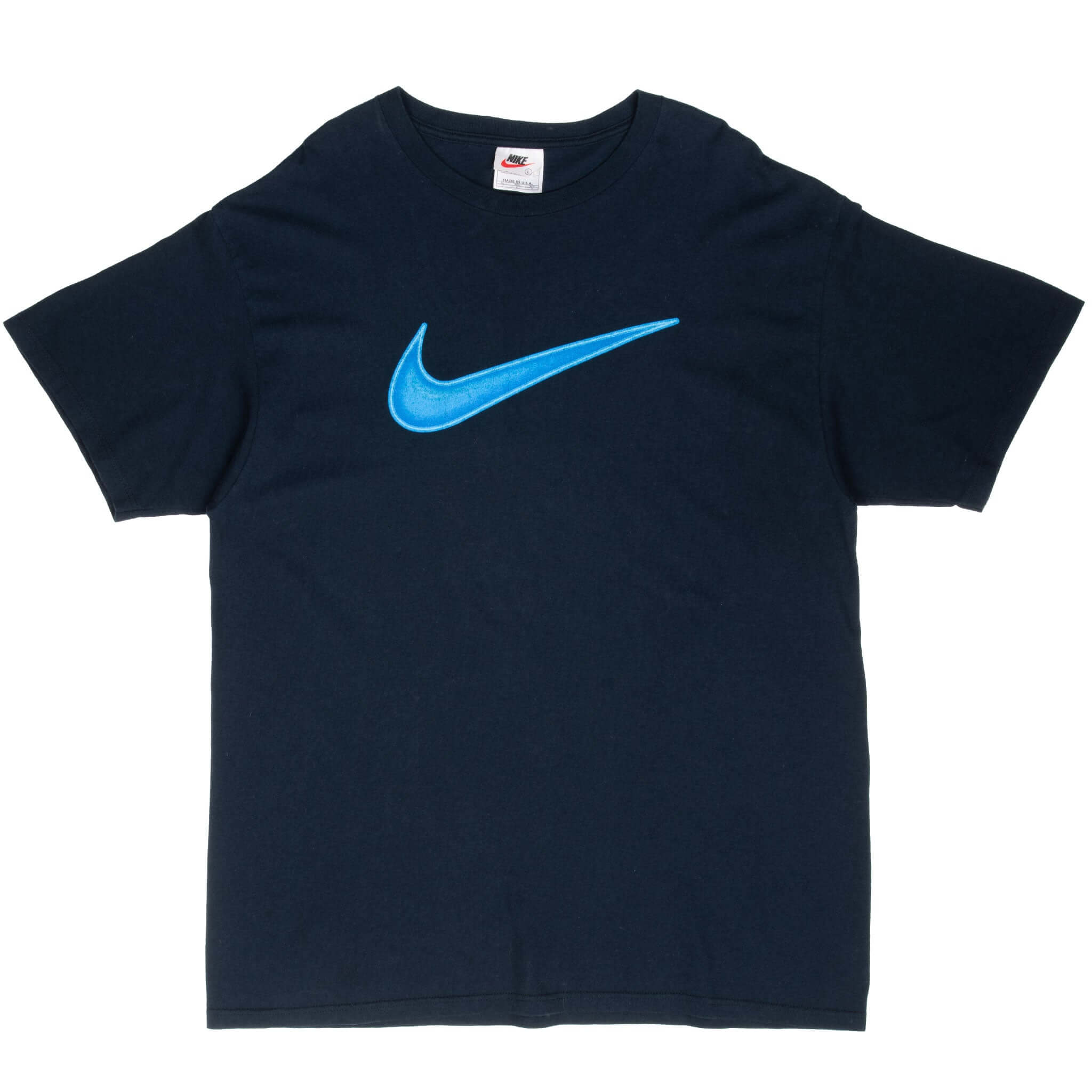 Vintage Nike Neon Big Swoosh Blue Tee Shirt 1990S Size Large Made In Usa