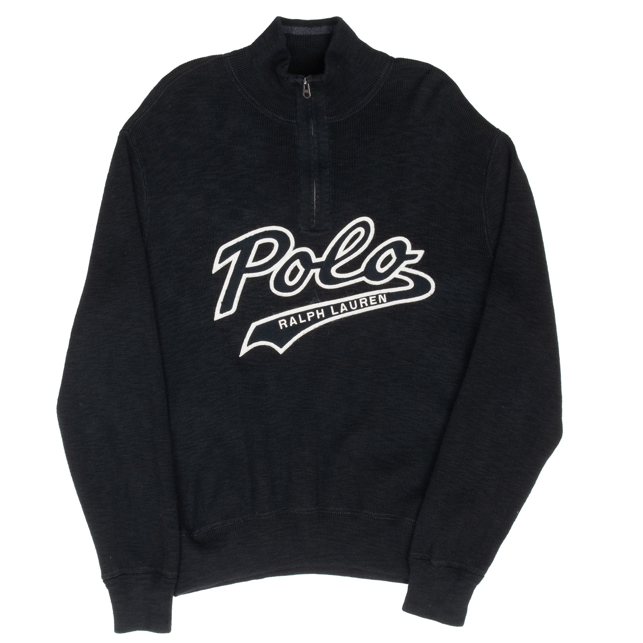 Vintage Polo Ralph Lauren Spellout Black Quarter 1/4 Zip Sweater Size Large